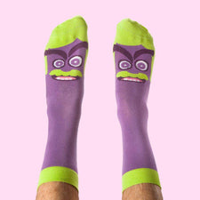 Cool character socks - illustrated purple character