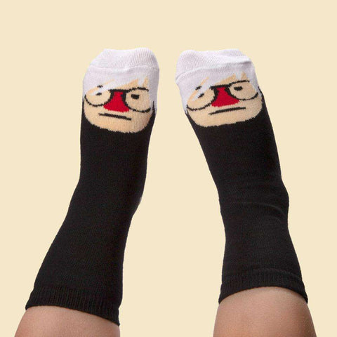 Pop-art socks for kids - Andy Sock-Hole Jr illustrated design